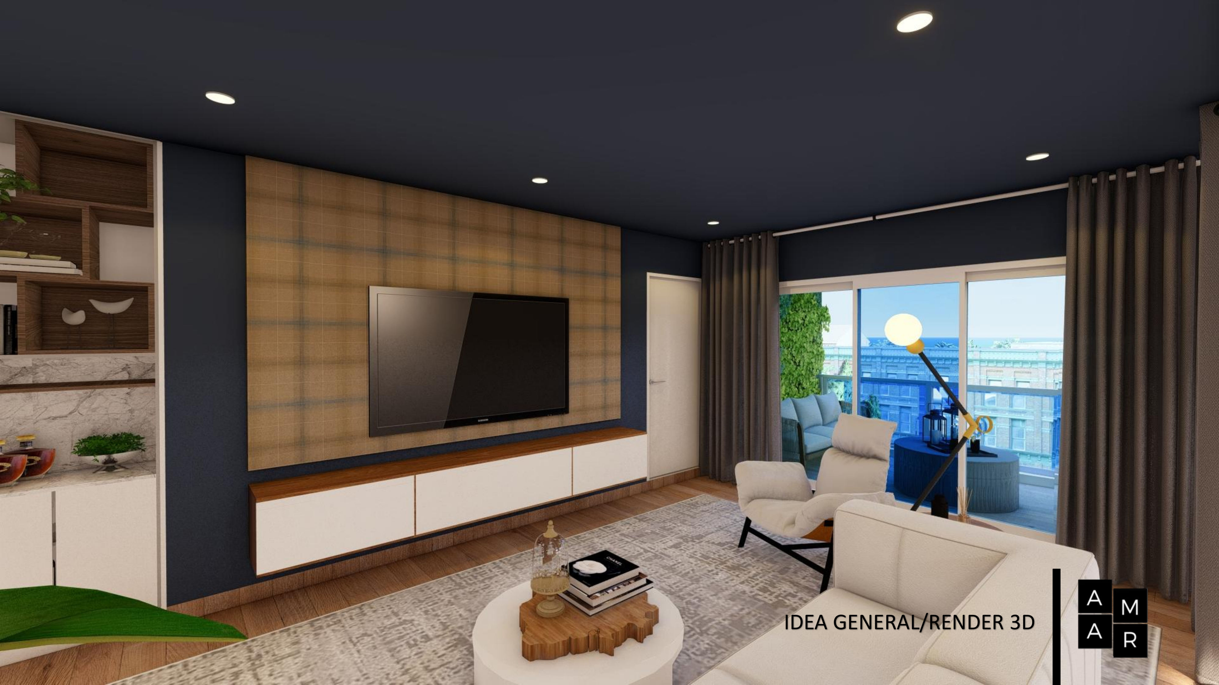 Render 3D lateral del jacuzzi y la terraza