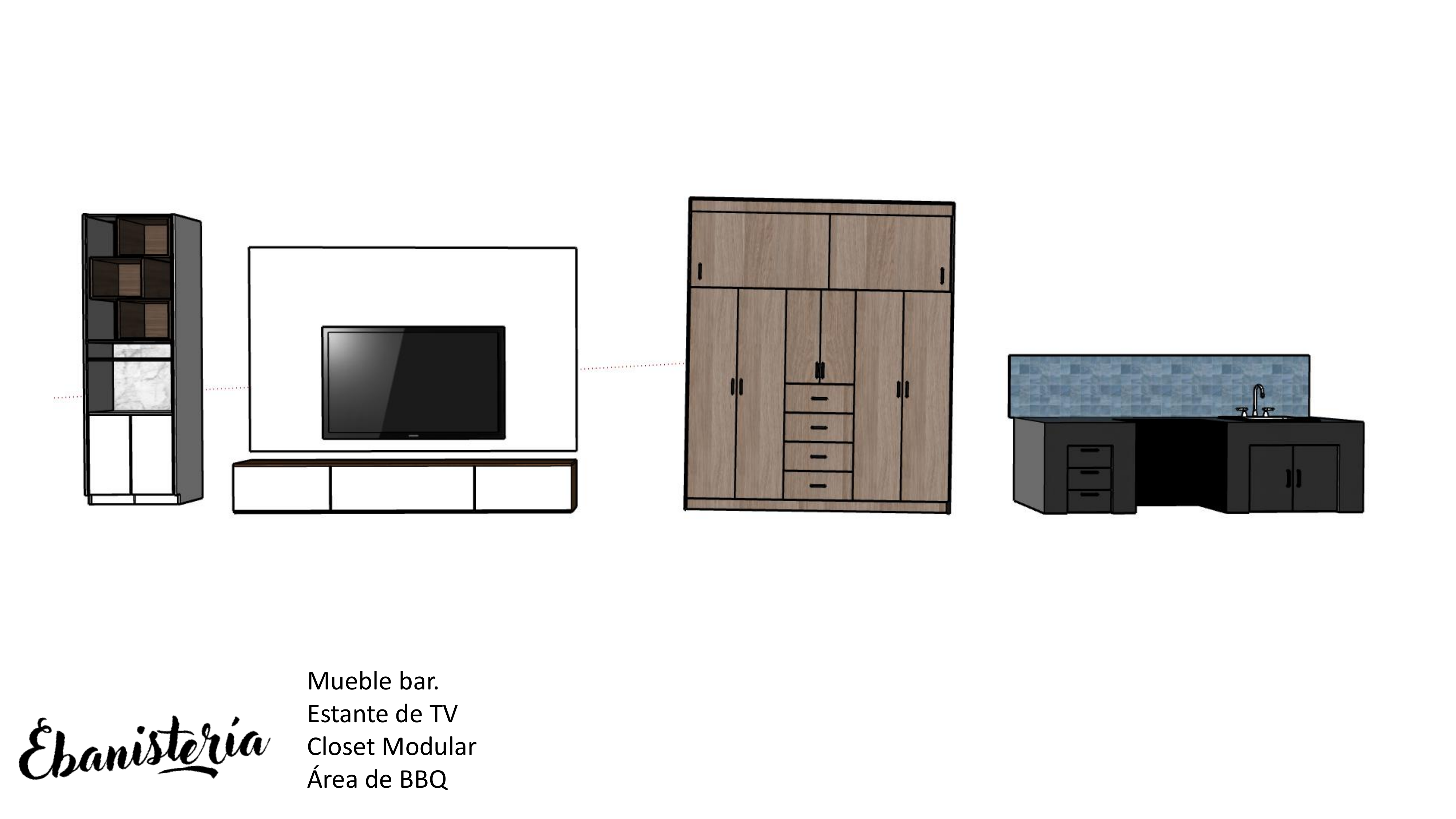 Diseños de ebanistería para bar, televisión, clóset y BBQ