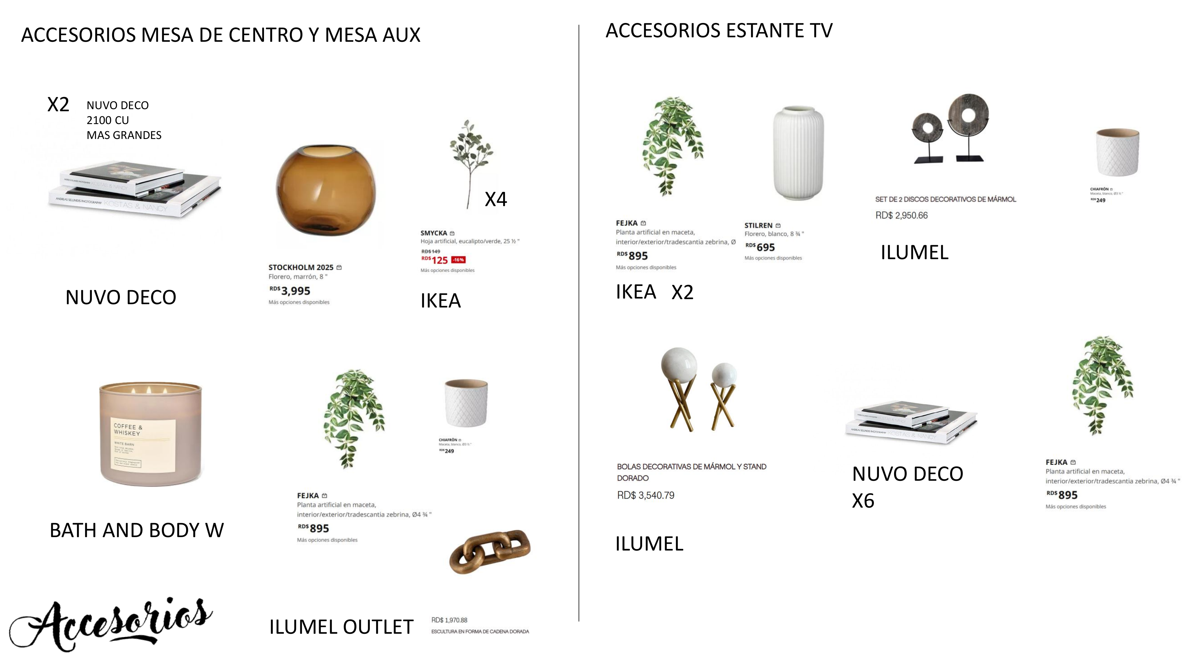 Selección de accesorios para mesas y centro de televisión